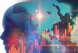 double exposure image of financial graph and virtual human 3dillustration