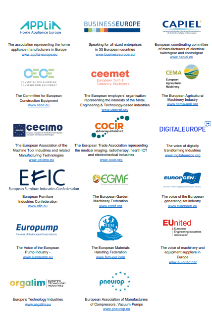 Joint industry statement:  Priorities for the Machinery Products Regulation